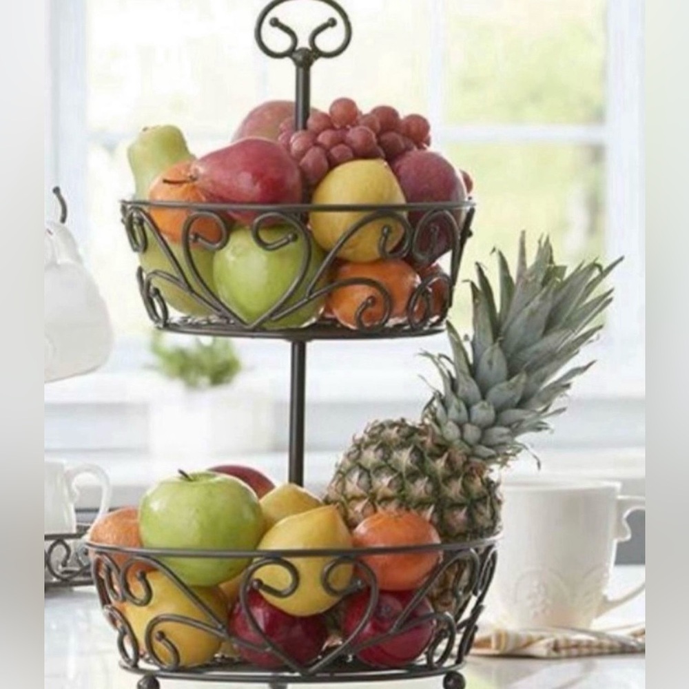 Princess House Black Two-Tier Fruit Basket new